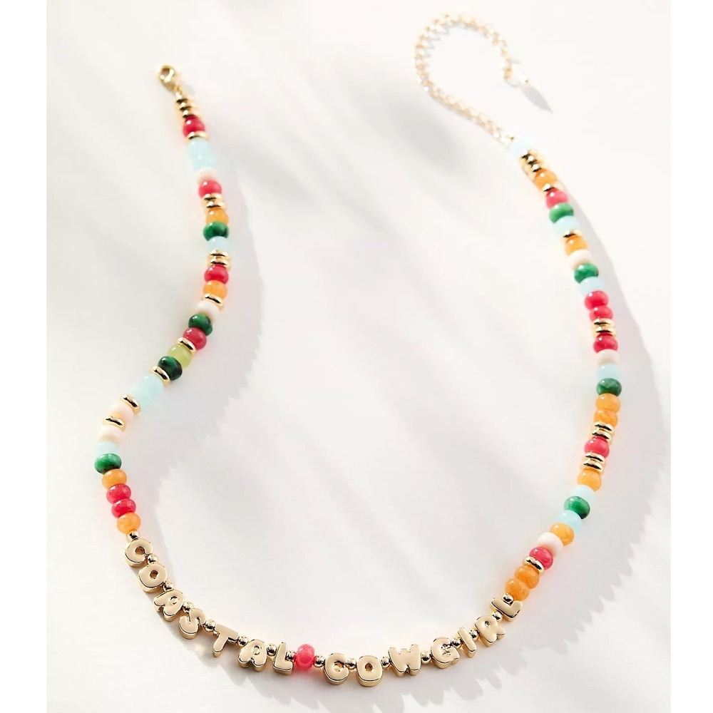 By Anthropologie Beaded Bubble-Letter Necklace - Coastal Cowgirl - NWT